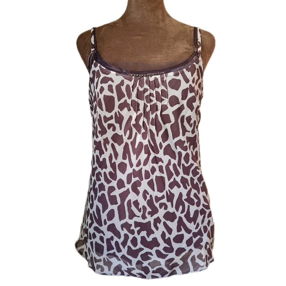 Nicole Miller Cami Top Y2K Size 10 Med Giraffe Print Layered Mesh Beaded Neck